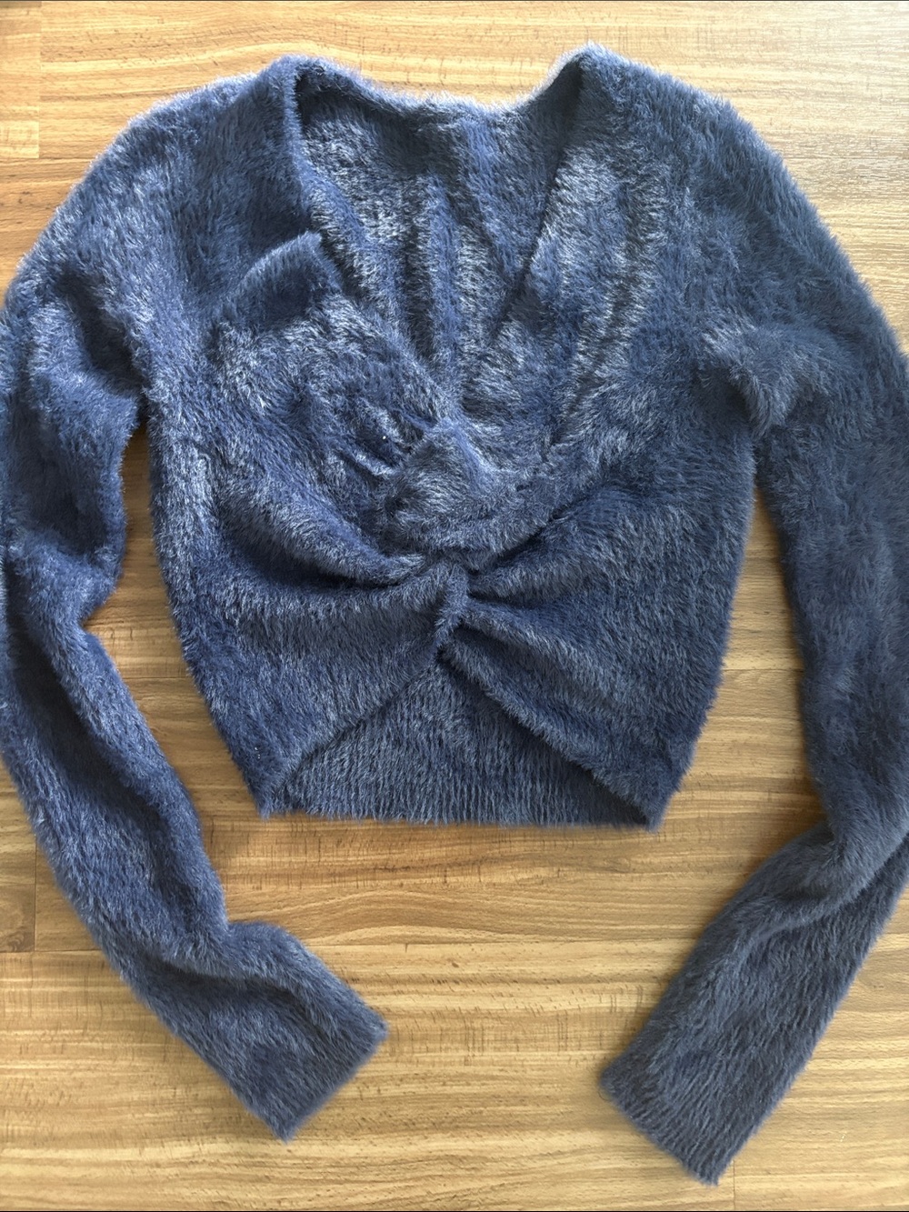 Aerie Soft Plush Twist-Front Fuzzy Sweater - Slate Blue, reversible